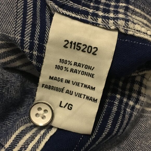 JACHS Girlfriend Blue & White Plaid Rolled Cuff Button Down Rayon Shirt - Picture 10 of 15